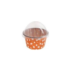 BOITE FORME CUPCAKE POIS ORANGE LOT DE 6