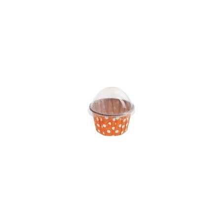 BOITE FORME CUPCAKE POIS ORANGE LOT DE 6