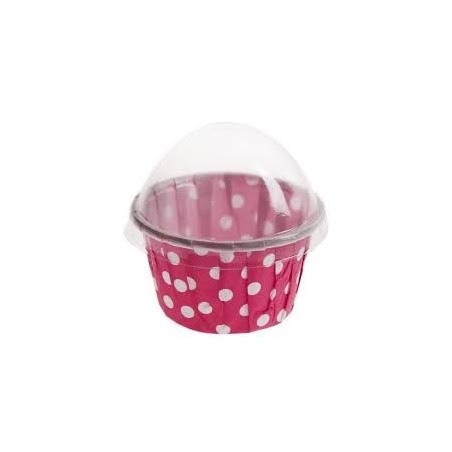 BOITE FORME CUPCAKE POIS FUSCHIA LOT DE 6
