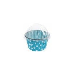 BOITE FORME CUPCAKE POIS TURQUOISE LOT DE 6
